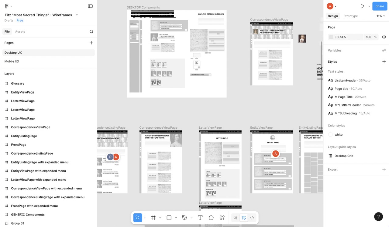 Low fidelity wireframes in Figma